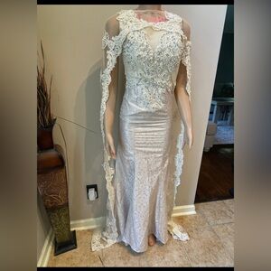 Silver Lace Evening Dress